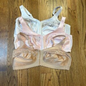 Glamorise Lace Bras - White, Pink, Tan lot of 3 size 44B no underwire front hook